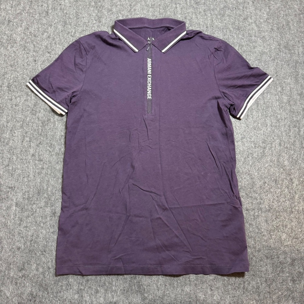 Armani Exchange Mens Slim Fit Quarter Zip Logo Polo Shirt Purple Small 7VZFBB